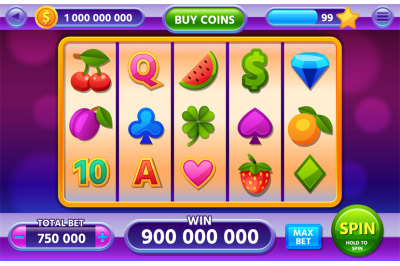 Casino slot machine gameplay interface for mobile app. Jackpot ui with