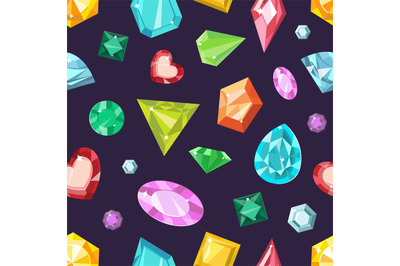 Cartoon jewel gem stones, quartz and diamonds seamless pattern. Print