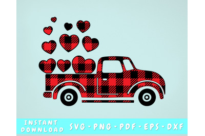 Valentine&#039;s Buffalo Plaid Truck SVG