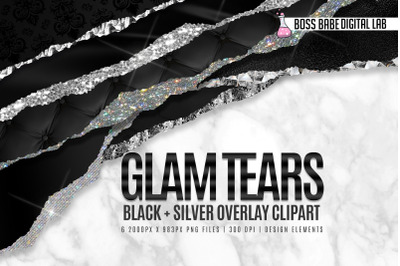 Glam Black and Silver Tears Clipart