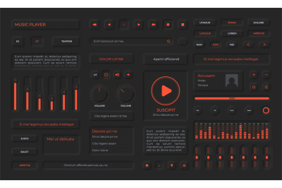 Neumorphism buttons, playlist menu, icons and volume sliders for music