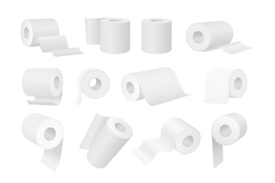 Realistic white toilet paper and kitchen towel rolls. 3d cylinder hygi