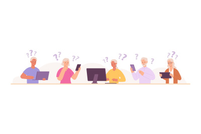 Senior people have problem with technology, phone, computer and tablet