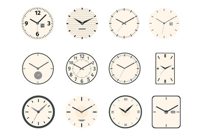 Classic and vintage clock and watch faces circle and rectangle designs