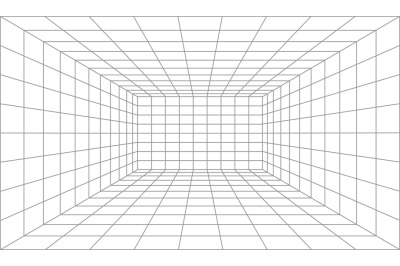 3d perspective line grid, wireframe room background. Futuristic cyber