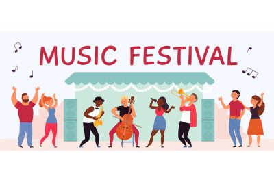 Music festival banner. Summer young people&2C; vocal outdoor party. Moder