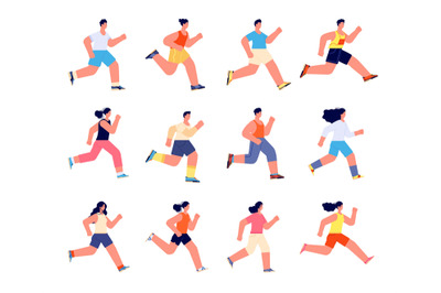 Running athletes characters. Profile jogger, athlete man jogging. Isol