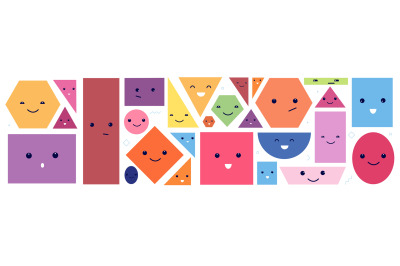 Cute geometric faces. Isolated polygon face with eyes and emotions. Ci