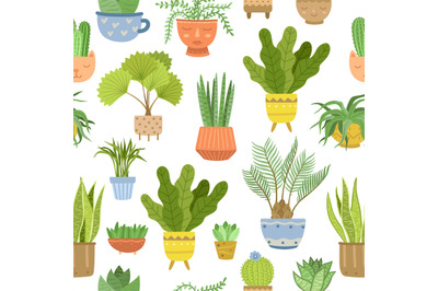 House plant pattern. Interior plants background, abstract scandinavian