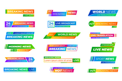 Breaking news bars. Text frames bar, banners or name strip for tv spor