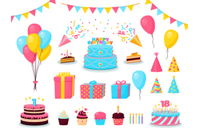 Birthday party cartoon decorations. Child partying&2C; cute celebration e