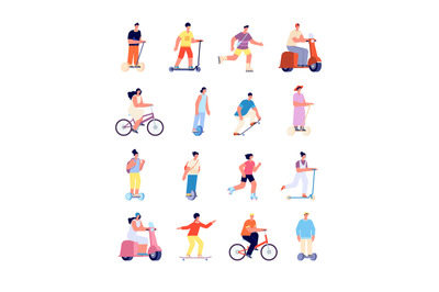 Cartoon people ride. Man on bicycle, urban lifestyle activity. Isolate