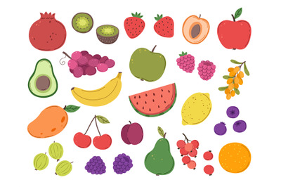 Doodle fruit and berry. Abstract berries, strawberry juicy plants. Rip