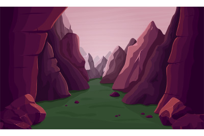 Cartoon mountain landscape. Red canyon, nature adventure in stone park