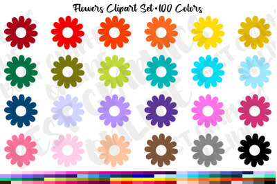 100 Flowers Planner Sticker Clipart&2C; Rainbow Flower Clipart