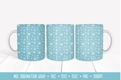 Winter Snowflakes Mug Sublimation Design. Ice Blue Mug Wrap