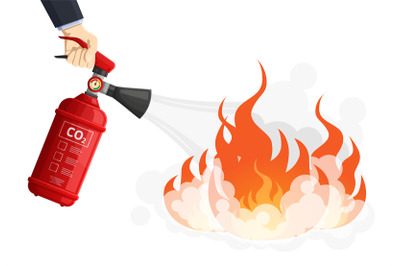 Extinguishes fire, red fire extinguisher flame protection. Flame prote