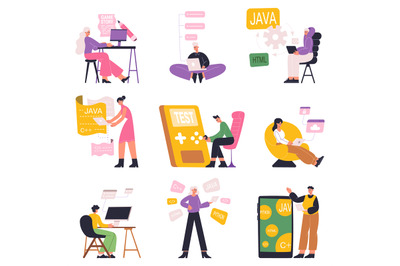 Software developers, game designers, javascript programmers characters