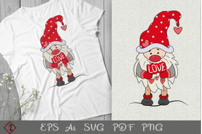 Gnome Valentine. Love. Sublimation.Illustration