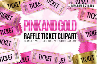 Golden and Pink Raffle Tickets Clipart