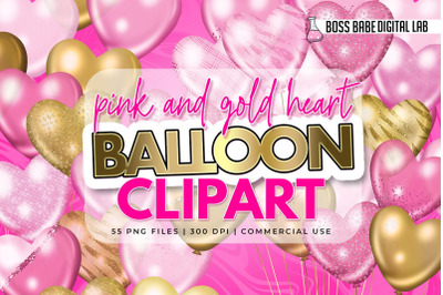 Pink and Gold Heart Balloon Clipart