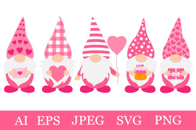 Valentine&amp;&23;039;s day Gnomes. Gnomes SVG. Valentine&amp;&23;039;s Gnome bundle