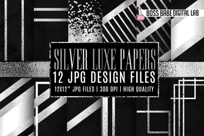 Silver Luxe Black marble digital paper