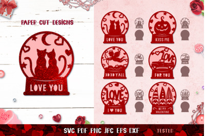 Valentines Day Globe Papercut SVG,Valentines Ornament SVG