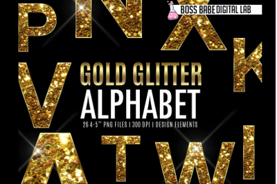 Gold Glitter Alphabet Clipart