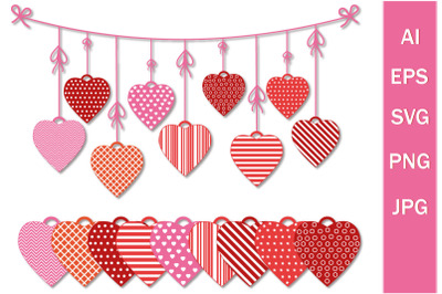 Festive Garland of hearts with ornaments&2C; SVG