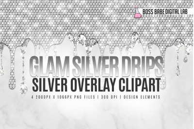 Glam Silver and Diamond Drips Clipart