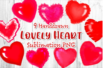 Sublimation PNG Handdrawn Valentine Hearts Doodle Clipart Set