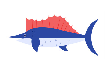 Cute fish with colored flipper, cartoon design style