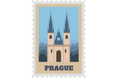 Paper post stamp with prague sightseeing, old castle