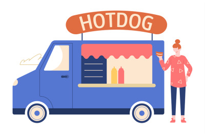 Street food truck, hot dog fast food