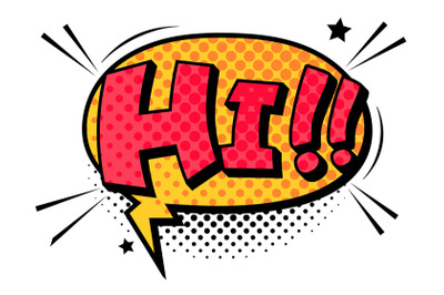 Hi phrase in cartoon style pop art design