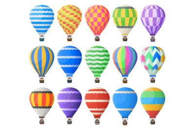 Hot air balloons, colorful flying vintage airships. Air journey sky tr
