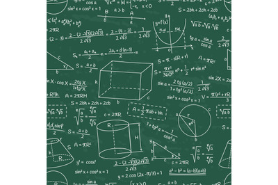 Mathematical, geometry and physics formula seamless pattern. Doodle ma