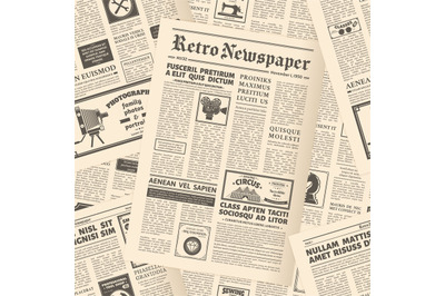 Old retro newspaper spread pages background poster. Vintage newspaper