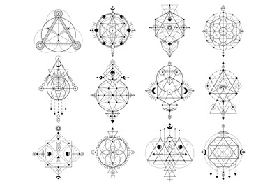 Sacred geometry figures, abstract mystic linear shapes. Mystical linea