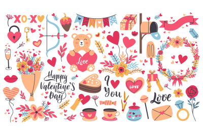 Romantic valentines day stickers&2C; heart shape and love letter. Valenti