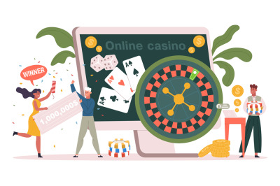 Online internet gambling, online casino, poker, roulette concept. Inte