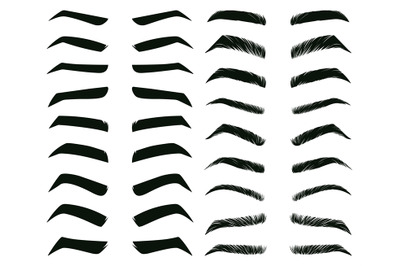 Cartoon eyebrows shapes, thin, thick and curved eyebrows. Classic eyeb