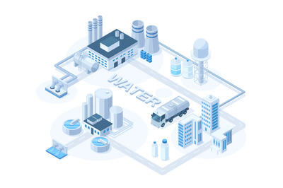 Isometric water purification system, wastewater treatment concept. Wat