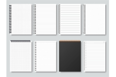 Realistic notepapers, spiral binding notebook, sketchbook or calendar.