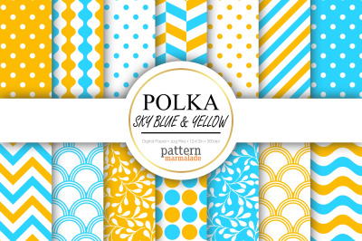 Polka Sky Blue And Yellow Digital Paper - U12H