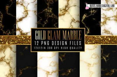 Gold Glam marble digital paper