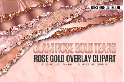 Glam Rose Gold Tears Clipart