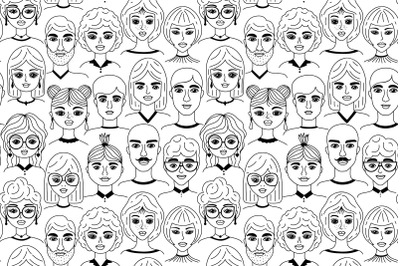 Pattern with men and women faces.