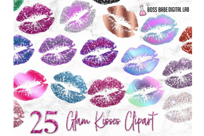 Glam Lips Clipart: &quot;KISS CLIPART&quot; Gold clipart